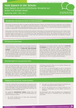Text: Hate Speech als Unterrichtsthema: pädagogische Hinweise (pdf)