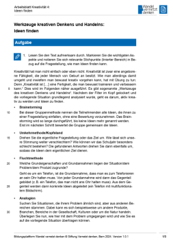 Arbeitsblatt: Modul 18 | Arbeitsblatt 4 "Werkzeuge für Kreativität: Ideen finden"