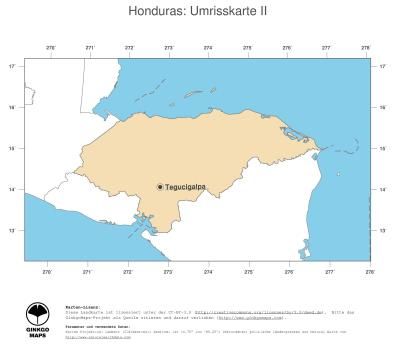 Karte: Landkarte Honduras (Politische Staatsgrenzen und Hauptstadt)