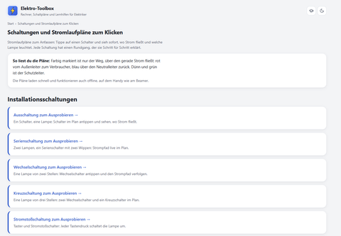 Webseite: Elektro-Toolbox: Klickbare Stromlaufpläne