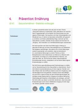Unterrichtsbaustein: Lerneinheit 4.1 "Gesund ernähren - Diabetes vorbeugen"