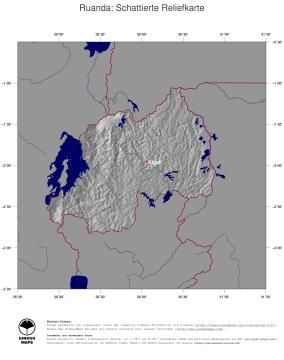 Karte: Landkarte Ruanda (Staatsgrenzen und Hauptstadt): schattiertes Relief