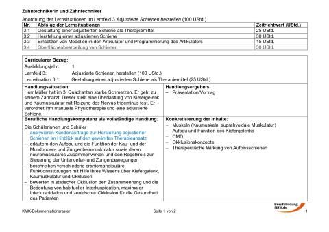 Unterrichtsplanung: Gestaltung einer adjustierten Schiene als Therapiemittel
