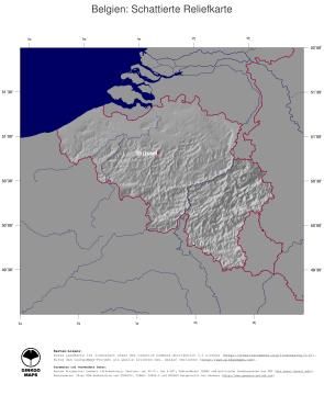 Karte: Landkarte Belgien (Staatsgrenzen und Hauptstadt): schattiertes Relief