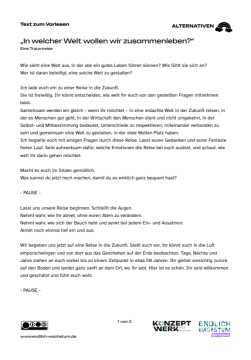 Text: In welcher Welt wollen wir zusammenleben? | Text zum Vorlesen Traumreise