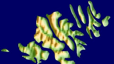 Karte: Landkarte Färöer (Staatsgrenzen und Hauptstadt): farbkodierte Topographie, schattiertes Relief