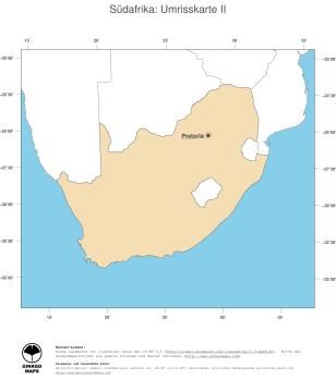 Karte: Landkarte Südafrika (Politische Staatsgrenzen und Hauptstadt)