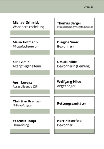 Unterrichtsbaustein: Planspiel Cyberangriff im Pflegeheim | Namensschilder