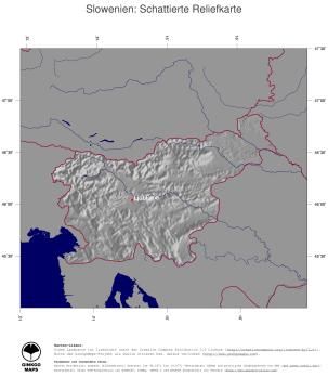 Karte: Landkarte Slowenien (Staatsgrenzen und Hauptstadt): schattiertes Relief