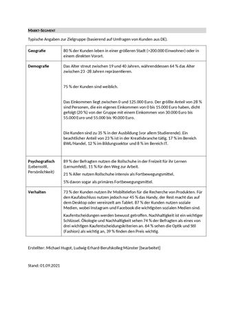 Unterrichtsbaustein: LS 7.3 Entwicklung einer Online-Marketing-Kampagne | Exemplarisches Unterrichtsmaterial Nr. 5: Markt-Segment Zielgruppe