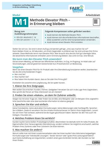 Arbeitsblatt: M1 03 Methode Elevator-Pitch: in Erinnerung bleiben