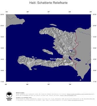 Karte: Landkarte Haiti (Staatsgrenzen und Hauptstadt): schattiertes Relief