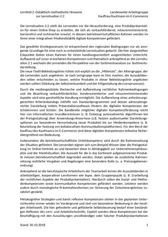 Unterrichtsplanung: LS 2.2 Produktpräsentation im Online-Vertriebskanal vorbereiten | Didaktisch-methodische Hinweise