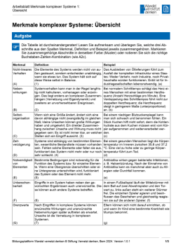 Arbeitsblatt: Modul 6 | Arbeitsblatt 1 "Merkmale komplexer Systeme: Übersicht"