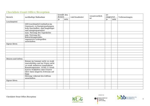 Unterrichtsbaustein: Checkliste nachhaltiger Lernort: Front Office und Rezeption