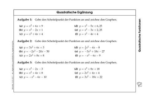 Arbeitsblatt: Quadratische Ergänzung (zip)