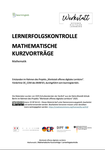 Arbeitsblatt: Mathematische Kurzvorträge: Lernerfolgskontrolle