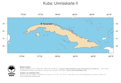 Karte: Landkarte Kuba (Politische Staatsgrenzen und Hauptstadt)