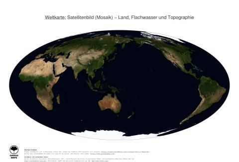 Karte: Weltkarte (Land, Flachwasser und Topographie)