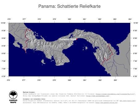 Karte: Landkarte Panama (Staatsgrenzen und Hauptstadt): schattiertes Relief
