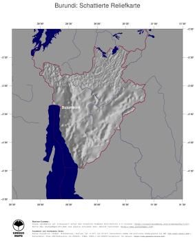 Karte: Landkarte Burundi (Staatsgrenzen und Hauptstadt): schattiertes Relief