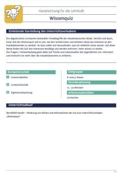 Unterrichtsplanung: Wissensquiz Handel | Handreichung