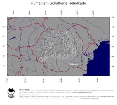 Karte: Landkarte Rumänien (Staatsgrenzen und Hauptstadt): schattiertes Relief