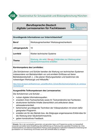 Unterrichtsplanung: Wartung, die wirkt: Säulenbohrmaschine | M 0: Unterrichtsverlaufsplanung (DOCX)
