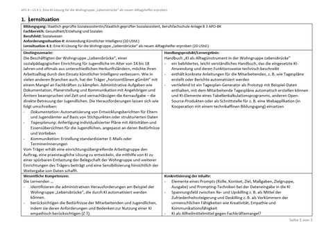 Unterrichtsplanung: Eine KI-Lösung für die Wohngruppe „Lebensbrücke“ als neuen Alltagshelfer erproben (Lernsituation)