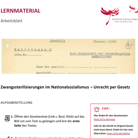 Arbeitsblatt: Arbeitsblatt 2: Zwangssterilisierungen im Nationalsozialismus - Unrecht per Gesetz