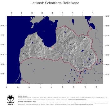 Karte: Landkarte Lettland (Staatsgrenzen und Hauptstadt): schattiertes Relief