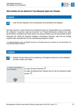 Arbeitsblatt: Modul 13 | Arbeitsblatt 3 "Wie erstelle ich ein Szenario? Das Beispiel Open-Air-Theater"
