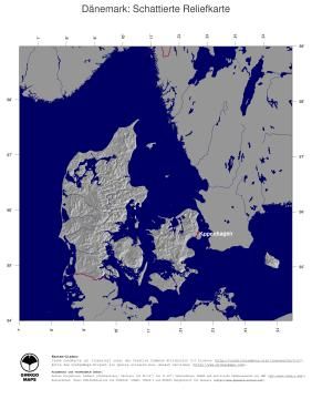 Karte: Landkarte Dänemark (Staatsgrenzen und Hauptstadt): schattiertes Relief