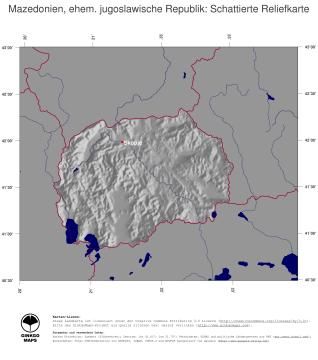 Karte: Landkarte Mazedonien (Staatsgrenzen und Hauptstadt): schattiertes Relief