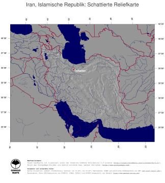 Karte: Landkarte Iran (Staatsgrenzen und Hauptstadt): schattiertes Relief