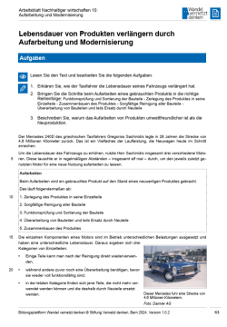 Arbeitsblatt: Modul 13 | Arbeitsblatt 10 "Lebensdauer von Produkten verlängern durch Aufarbeitung und Modernisierung"