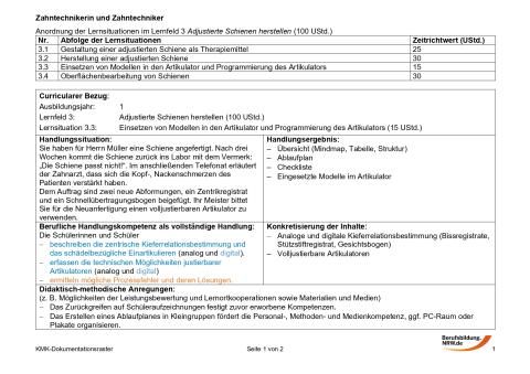 Unterrichtsplanung: Einsetzen von Modellen in den Artikulator und Programmierung des Artikulators