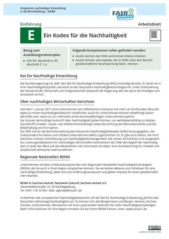 Arbeitsblatt: E 02 Ein Kodex für die Nachhaltigkeit