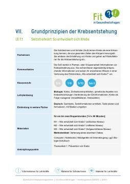 Unterrichtsbaustein: Lerneinheit 7.1 "Selbst erklärt - So entwickelt sich Krebs"