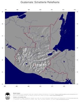 Karte: Landkarte Guatemala (Staatsgrenzen und Hauptstadt): schattiertes Relief