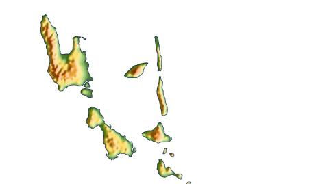 Karte: Landkarte Vanuatu (Staatsgrenzen und Hauptstadt): farbkodierte Topographie, schattiertes Relief