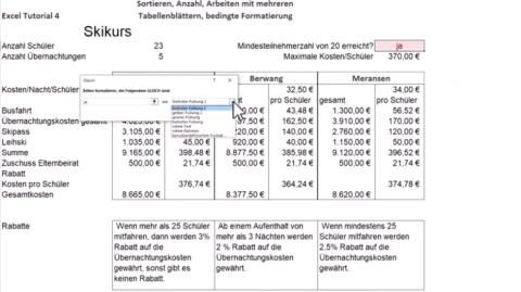 Video: Excel Tutorial 4 Sortieren, Anzahl, Tabellenblätter, bedingte Formatierung