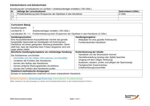 Unterrichtsplanung: Problembehebung beim Einspannen der Gipsfräse in das Handstück