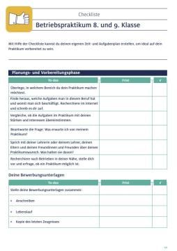 Unterrichtsbaustein: Checklisten für Betriebspraktikum | Checklisten für Schüler*innen