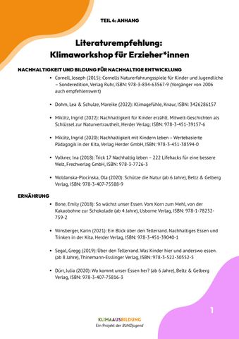 Handreichung: Literaturempfehlung zu Klimaworkshops für Erzieher (m/w/d)