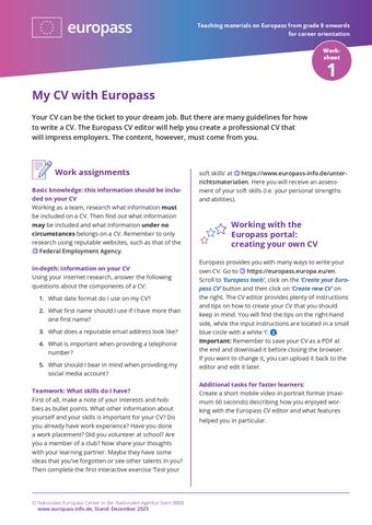 Arbeitsblatt: My CV with Europass