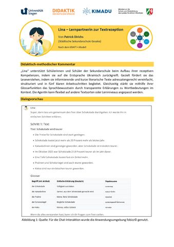 Unterrichtsplanung: Lina - Lernpartnerin zur Textrezeption