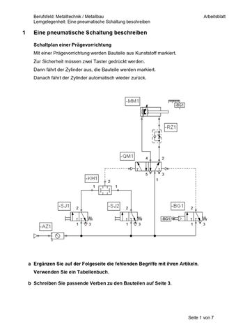 Arbeitsblatt: Eine pneumatische Schaltung beschreiben (Arbeitsblatt)