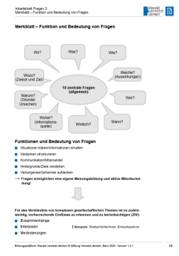 Arbeitsblatt: Modul 15 | Arbeitsblatt 3 "Merkblatt – Funktion und Bedeutung von Fragen"