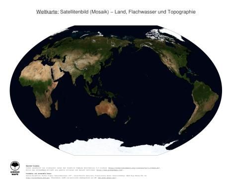 Karte: Weltkarte (Land, Flachwasser und Topographie)